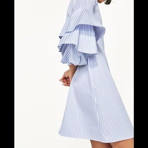 Zara Blue & White Ruffle Sleeve Dress